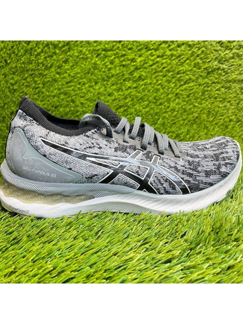Asics Gel Nimbus 23 Knit Womens Size‎ 9 Gray Black White Running Shoes Sneakers